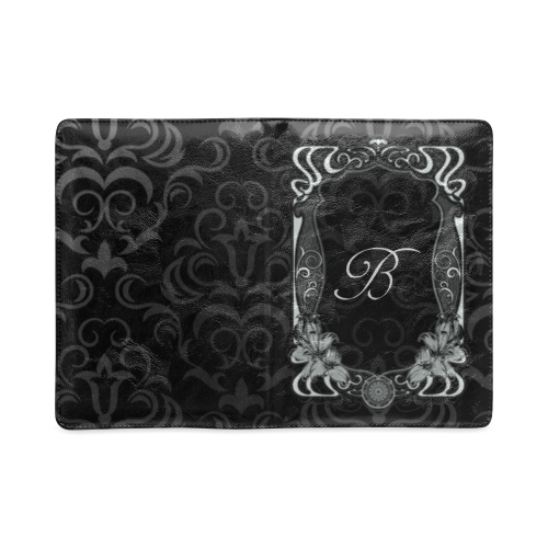 Black Grey Damasks Frame Monogram Initial Custom NoteBook A5