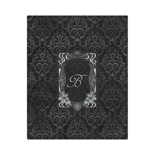 Black Grey Damasks Frame Monogram Initial Duvet Cover 86"x70" ( All-over-print)
