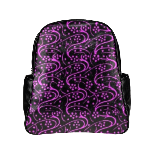 Vintage Floral Purple Amethyst Black Multi-Pockets Backpack (Model 1636)