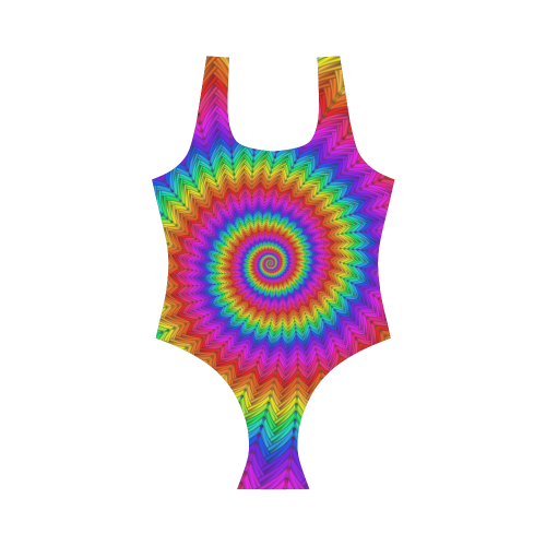 Psychedelic Rainbow Spiral Vest One Piece Swimsuit (Model S04)