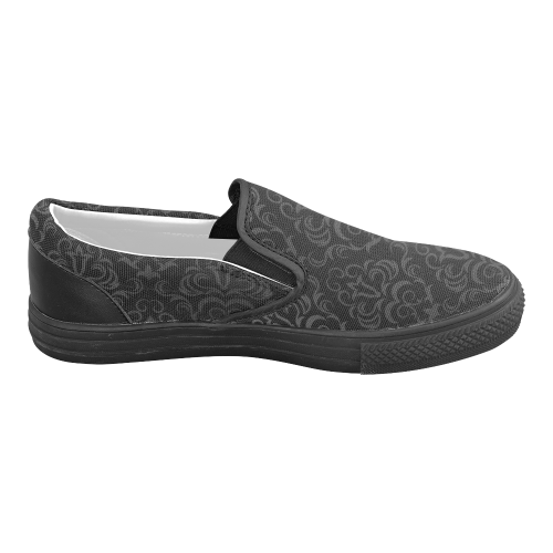 Black Grey Damasks Women's Unusual Slip-on Canvas Shoes (Model 019)