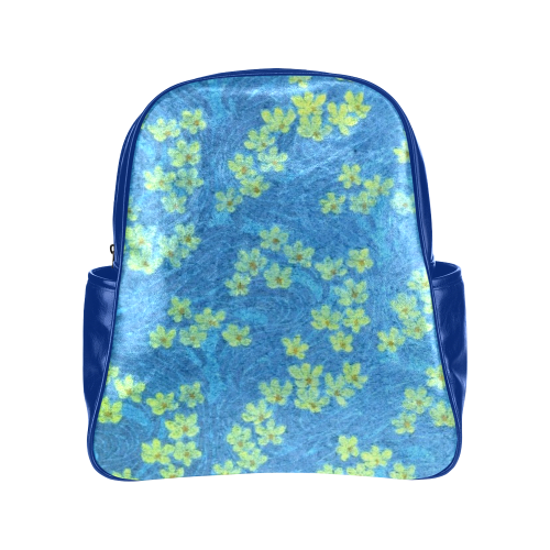 Vintage Floral Blue Multi-Pockets Backpack (Model 1636)