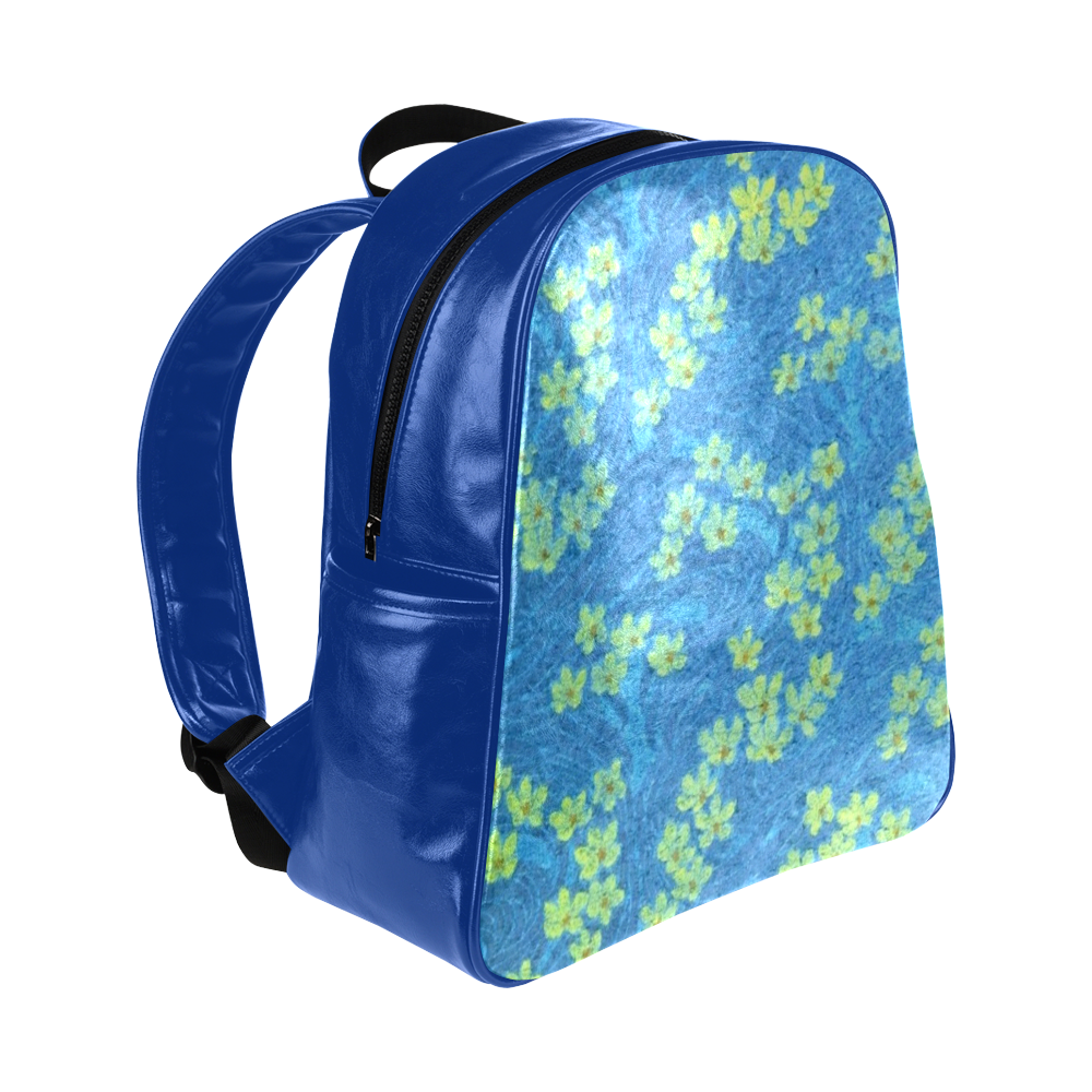 Vintage Floral Blue Multi-Pockets Backpack (Model 1636)