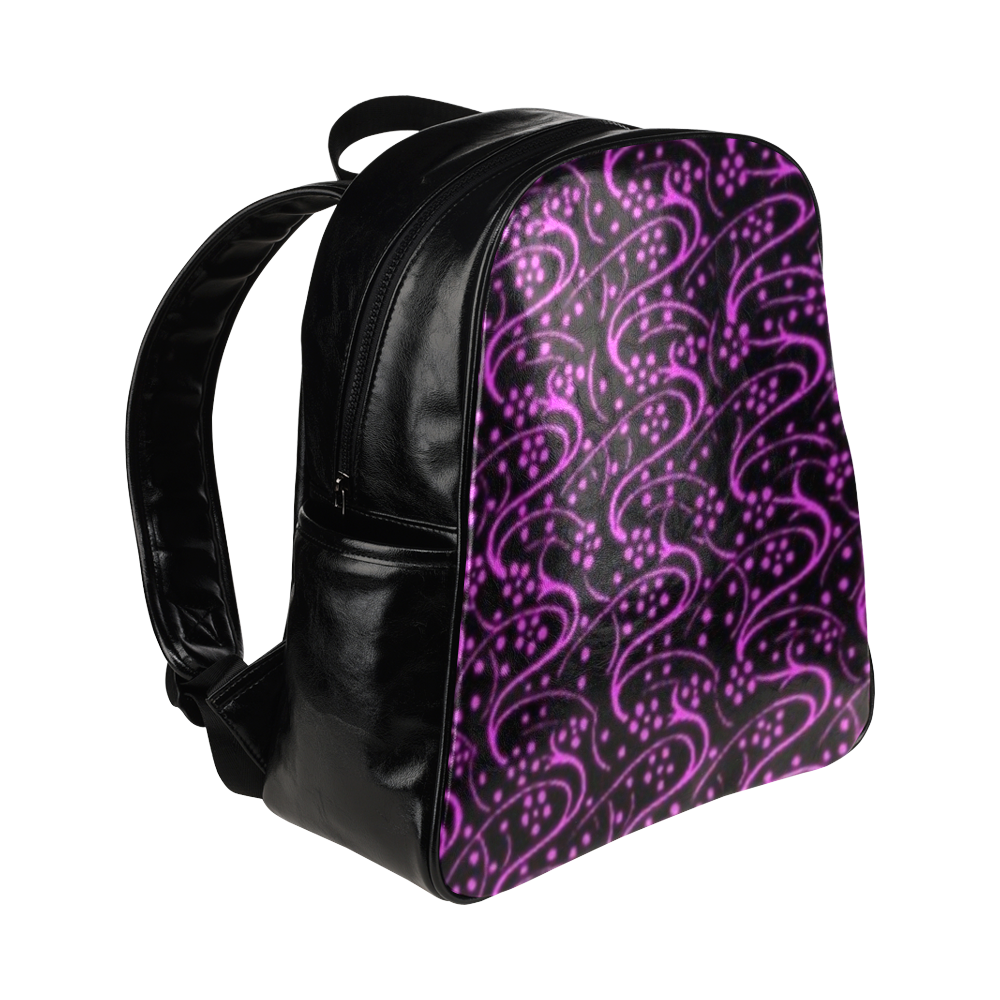 Vintage Floral Purple Amethyst Black Multi-Pockets Backpack (Model 1636)