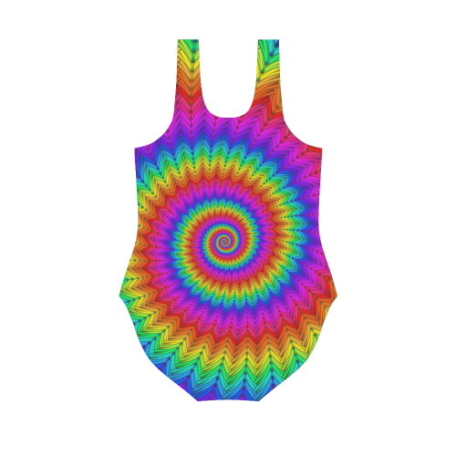 Psychedelic Rainbow Spiral Vest One Piece Swimsuit (Model S04)