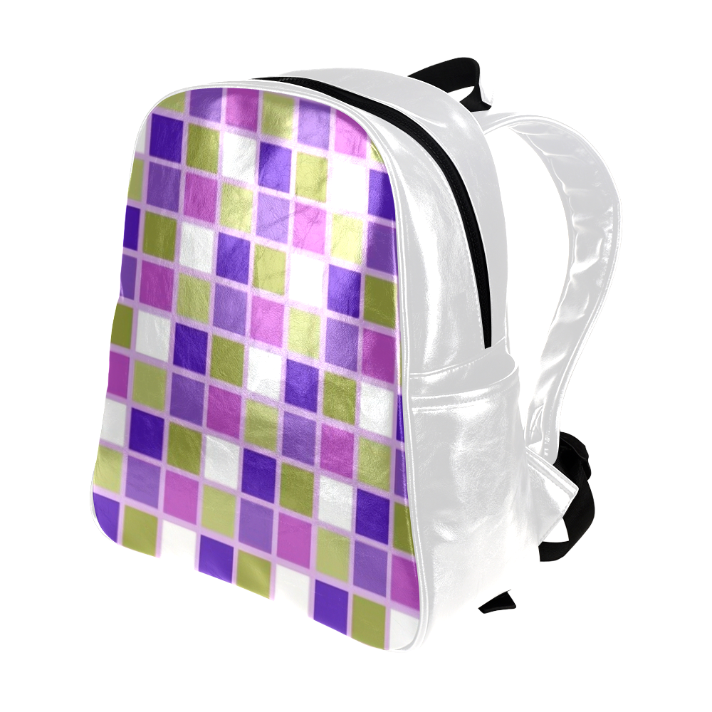 Harlequin Sage Green Lavender Purple Color Tiles Multi-Pockets Backpack (Model 1636)