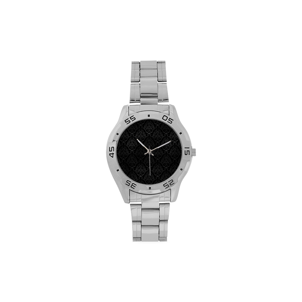 Black Grey Damasks Men's Stainless Steel Analog Watch(Model 108)