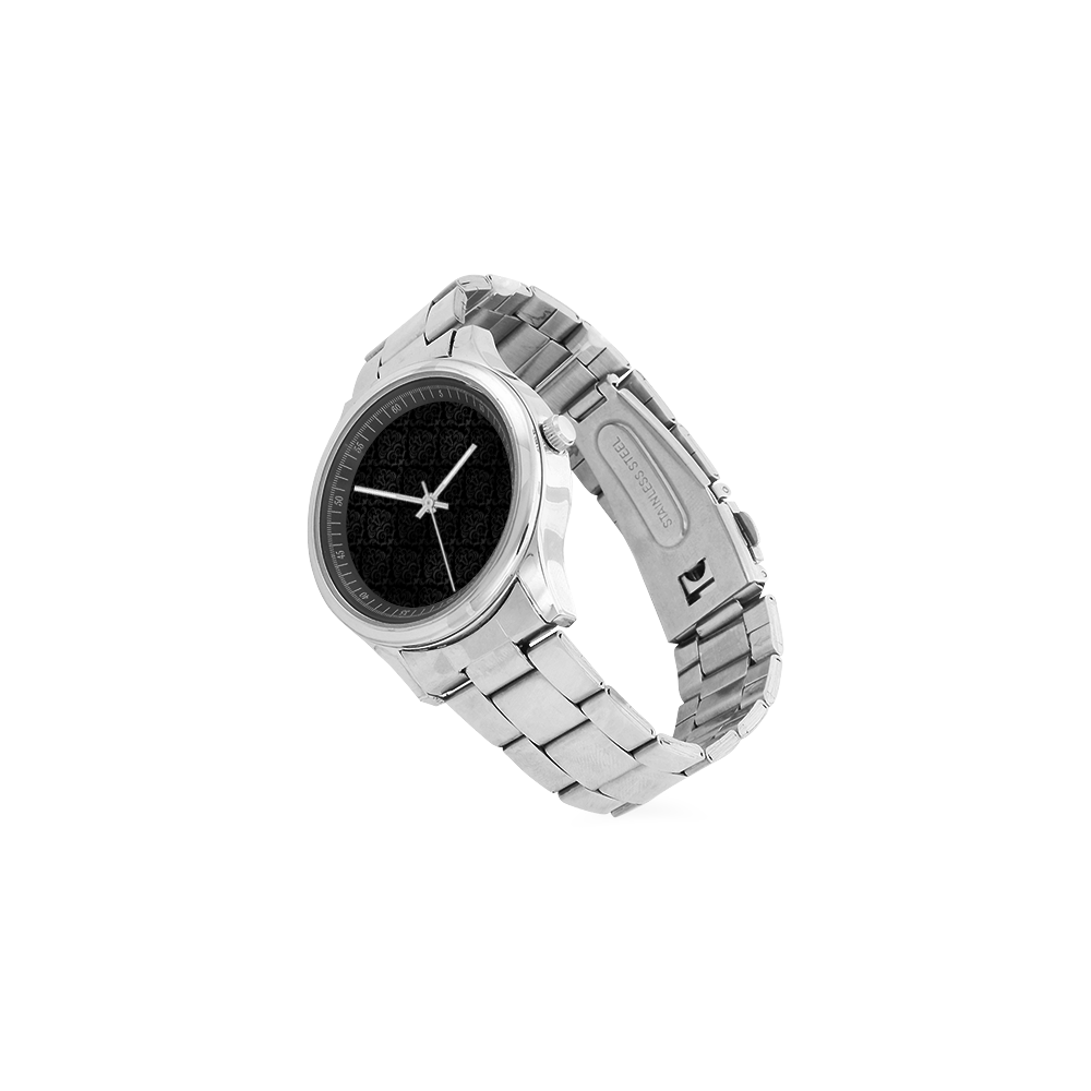 Black Grey Damasks Men's Stainless Steel Watch(Model 104)