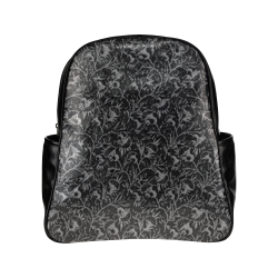 Vintage Floral Charcoal Black Multi-Pockets Backpack (Model 1636)
