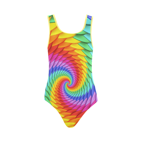 Psychedelic Rainbow Spiral Vest One Piece Swimsuit (Model S04)