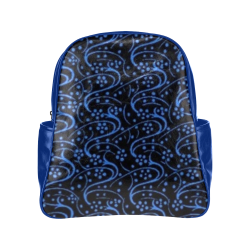 Vintage Swirl Floral Blue Black Multi-Pockets Backpack (Model 1636)