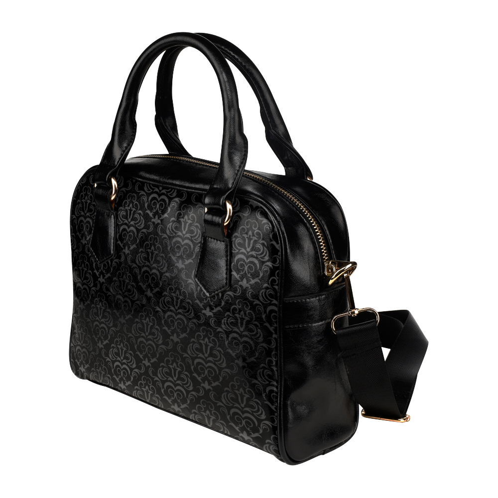 Black Grey Damasks Shoulder Handbag (Model 1634)