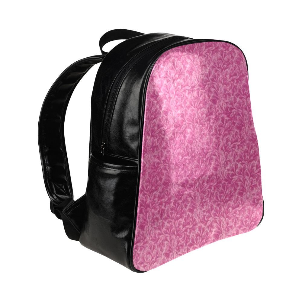 Vintage Floral Lace Leaf Fuchsia Pink Multi-Pockets Backpack (Model 1636)