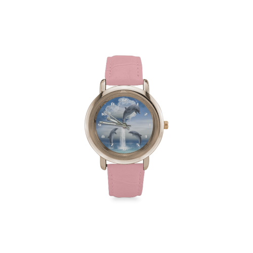 The Heart Of The Dolphins Women's Rose Gold Leather Strap Watch(Model 201)