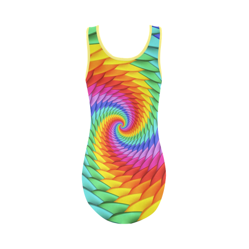 Psychedelic Rainbow Spiral Vest One Piece Swimsuit (Model S04)