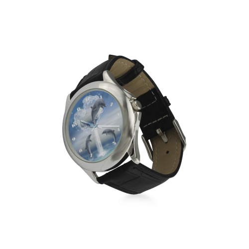 The Heart Of The Dolphins Women's Classic Leather Strap Watch(Model 203)