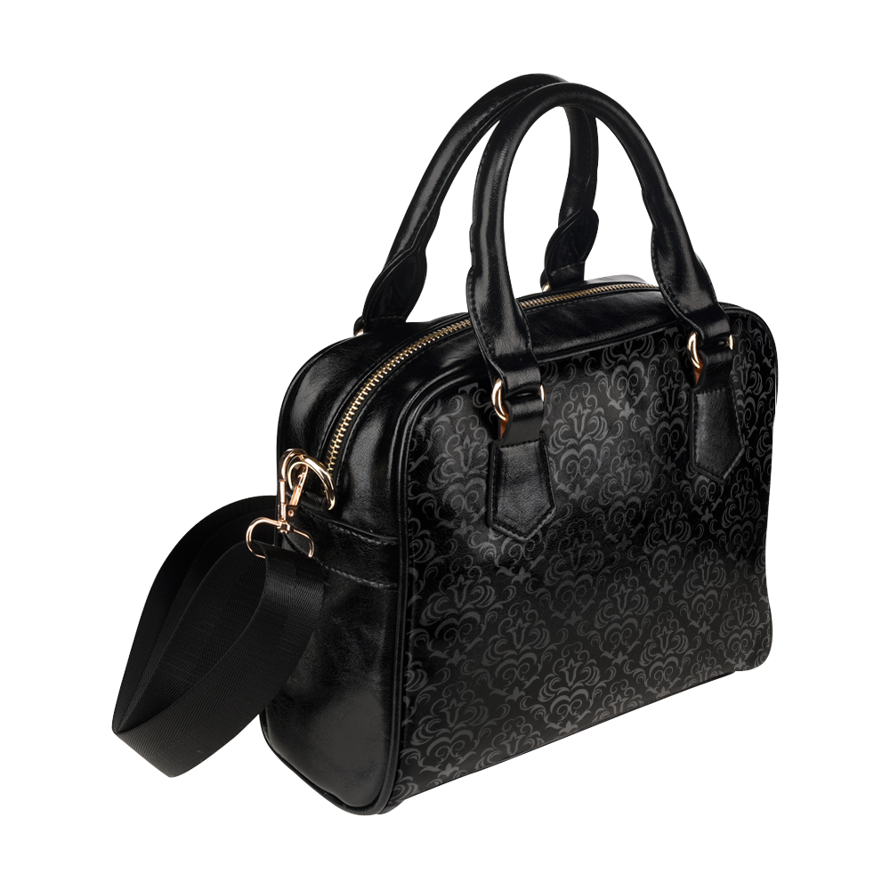 Black Grey Damasks Shoulder Handbag (Model 1634)