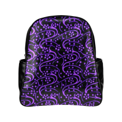 Vintage Swirl Floral Purple Black Multi-Pockets Backpack (Model 1636)