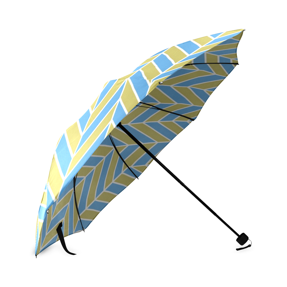 Blue White Gold Herringbone Foldable Umbrella (Model U01)