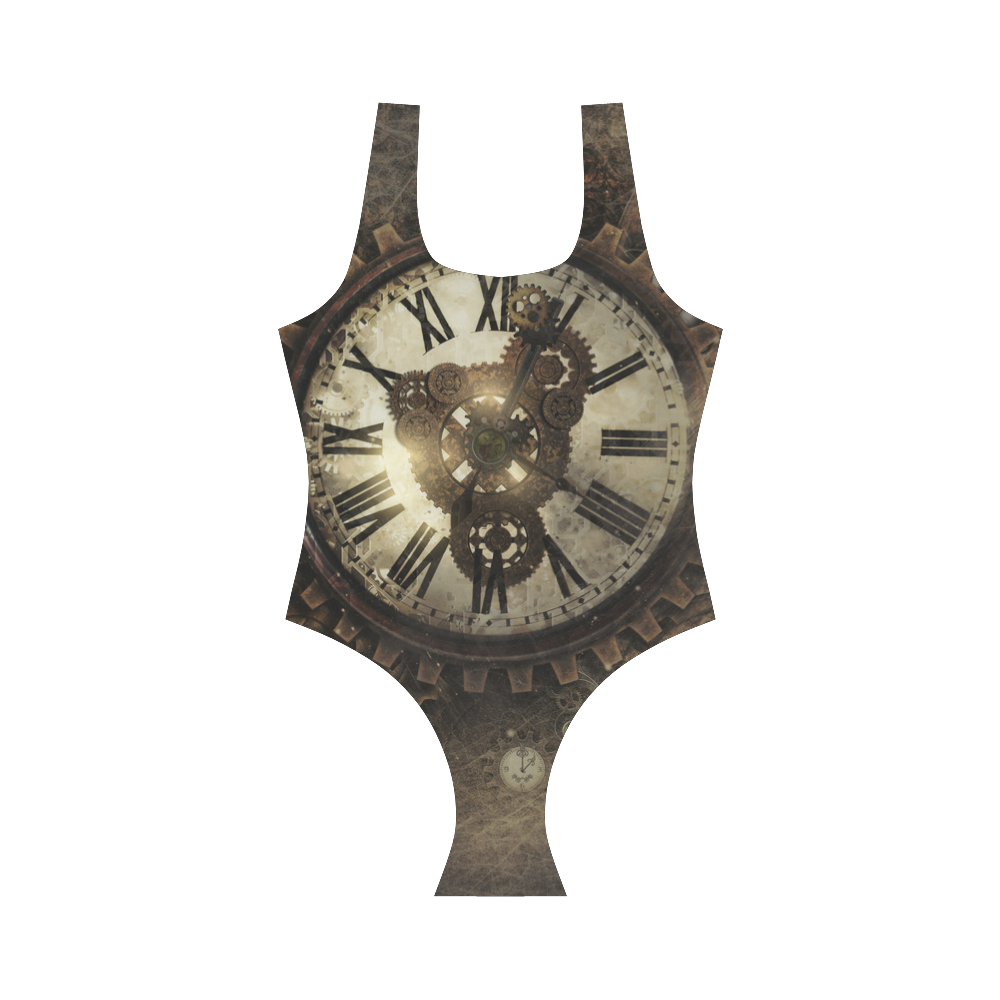 Vintage Steampunk Clocks Vest One Piece Swimsuit (Model S04)