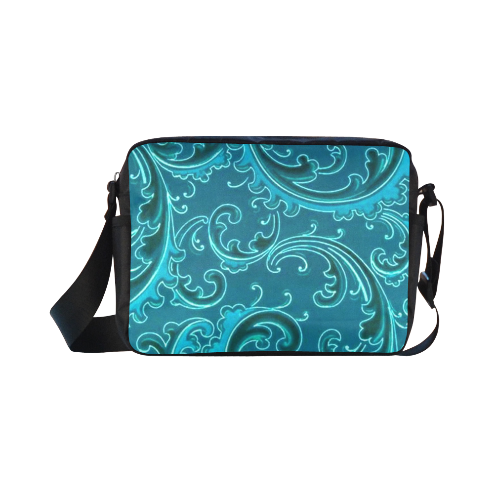Vintage Swirls Curlicue Teal Turquoise Peacock Classic Cross-body Nylon Bags (Model 1632)