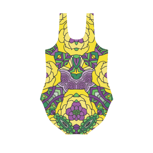 Mariager, Mardi Gras yellow purple green Vest One Piece Swimsuit (Model S04)