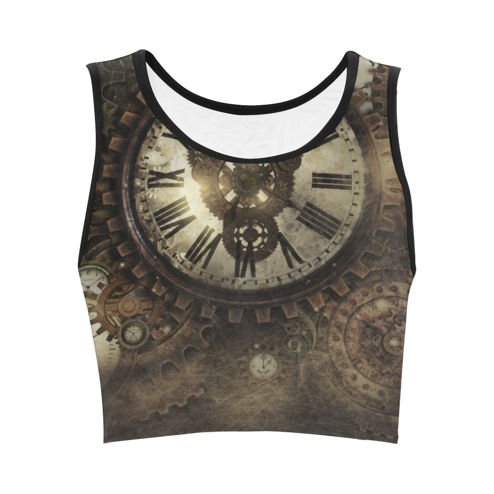 Vintage Steampunk Clocks Women's Crop Top (Model T42)