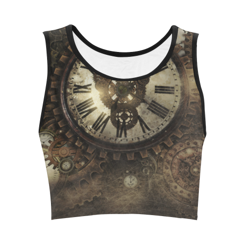 Vintage Steampunk Clocks Women's Crop Top (Model T42)