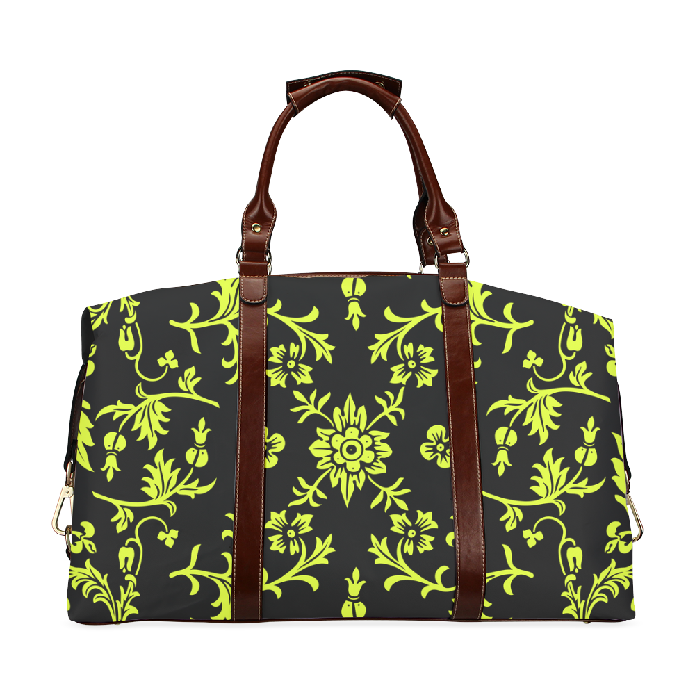 Floral pattern lime & black VAS2 Classic Travel Bag (Model 1643)