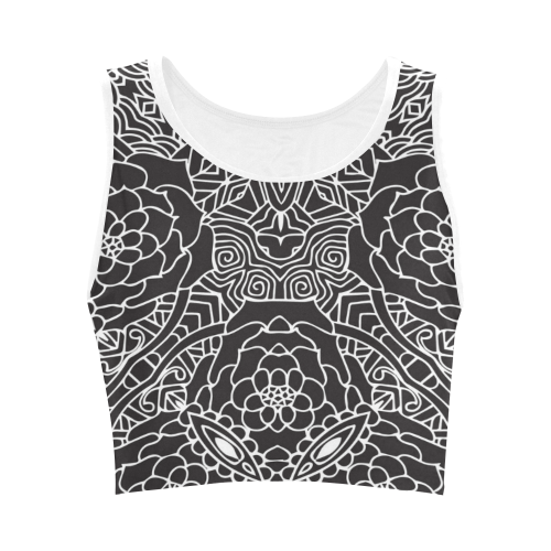 Mariager-Black & White- rose flowers Women's Crop Top (Model T42)