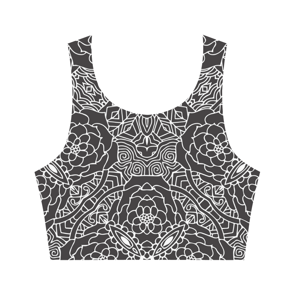 Mariager-Black & White- rose flowers Women's Crop Top (Model T42)