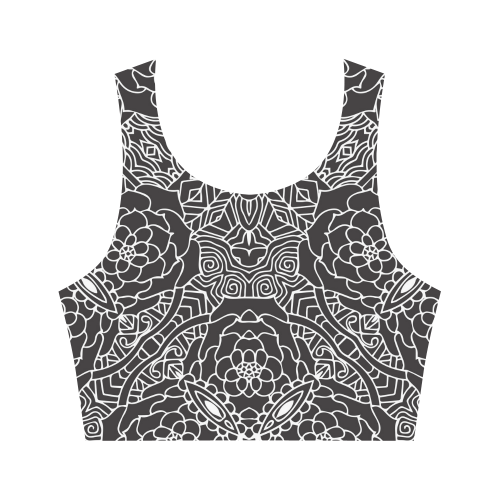 Mariager-Black & White- rose flowers Women's Crop Top (Model T42)