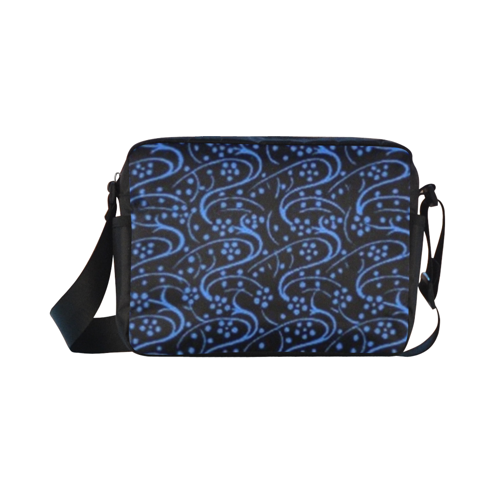 Vintage Swirl Floral Blue Black Classic Cross-body Nylon Bags (Model 1632)