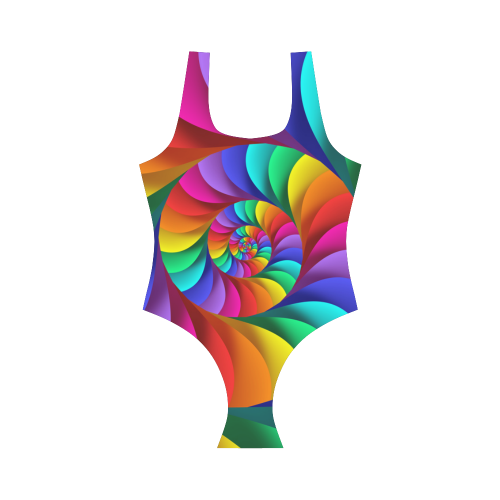 Psychedelic Rainbow Spiral Vest One Piece Swimsuit (Model S04)