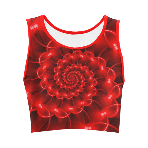 Glossy Red Spiral Fractal Women's Crop Top (Model T42)