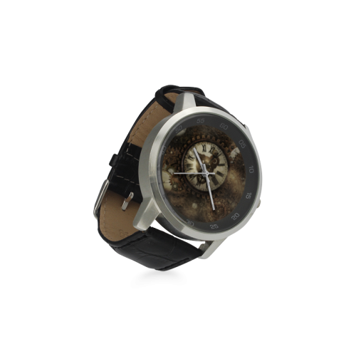 Vintage Steampunk Clocks Unisex Stainless Steel Leather Strap Watch(Model 202)