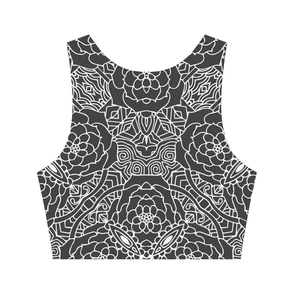 Mariager-Black & White- rose flowers Women's Crop Top (Model T42)