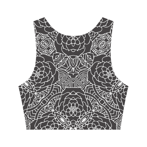 Mariager-Black & White- rose flowers Women's Crop Top (Model T42)