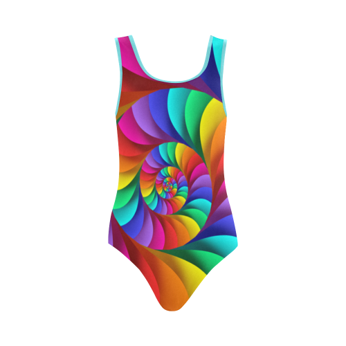 Psychedelic Rainbow Spiral Vest One Piece Swimsuit (Model S04)