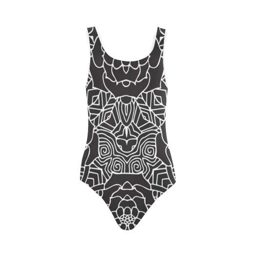 Mariager-Black & White- rose flowers Vest One Piece Swimsuit (Model S04)