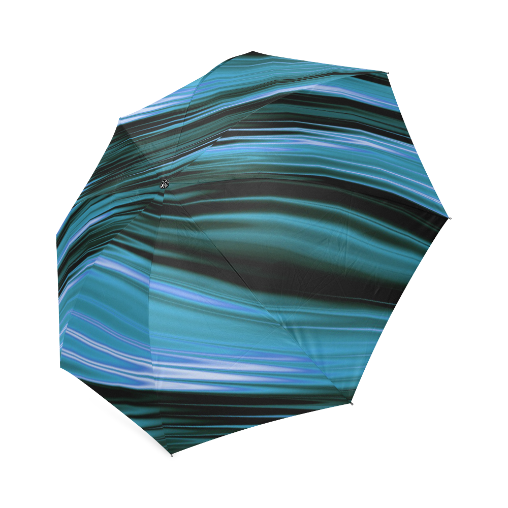 Aqua Blue Black Wave Foldable Umbrella (Model U01)