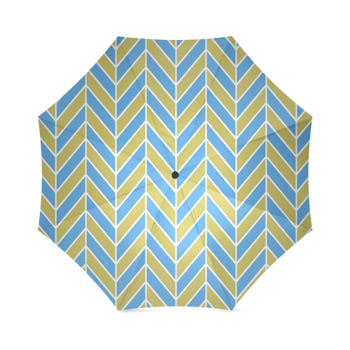 Blue White Gold Herringbone Foldable Umbrella (Model U01)