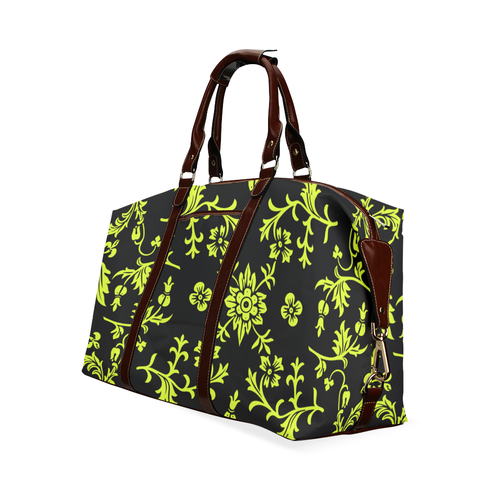 Floral pattern lime & black VAS2 Classic Travel Bag (Model 1643)