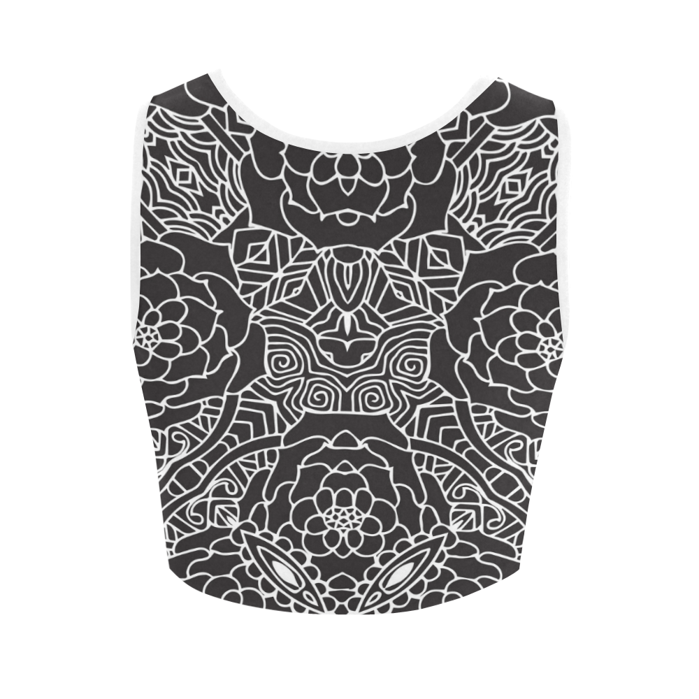 Mariager-Black & White- rose flowers Women's Crop Top (Model T42)