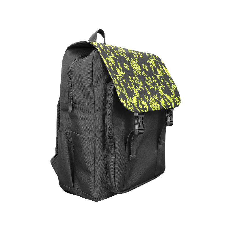Floral pattern lime & black VAS2 Casual Shoulders Backpack (Model 1623)