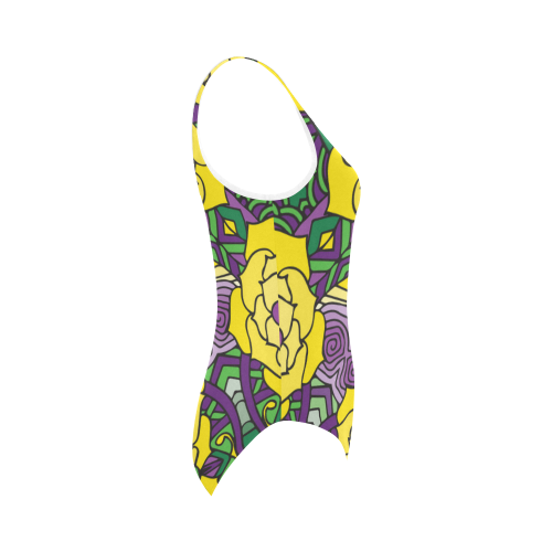 Mariager, Mardi Gras yellow purple green Vest One Piece Swimsuit (Model S04)