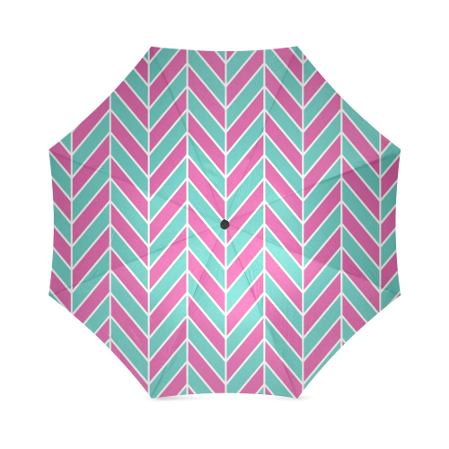 Pink White Turquoise Herringbone Foldable Umbrella (Model U01)