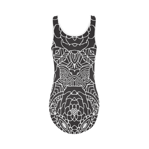 Mariager-Black & White- rose flowers Vest One Piece Swimsuit (Model S04)