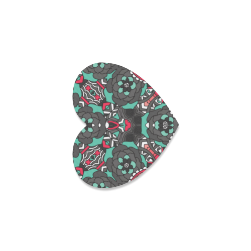 Mariager - black pink & teal - rose flowers Heart Coaster