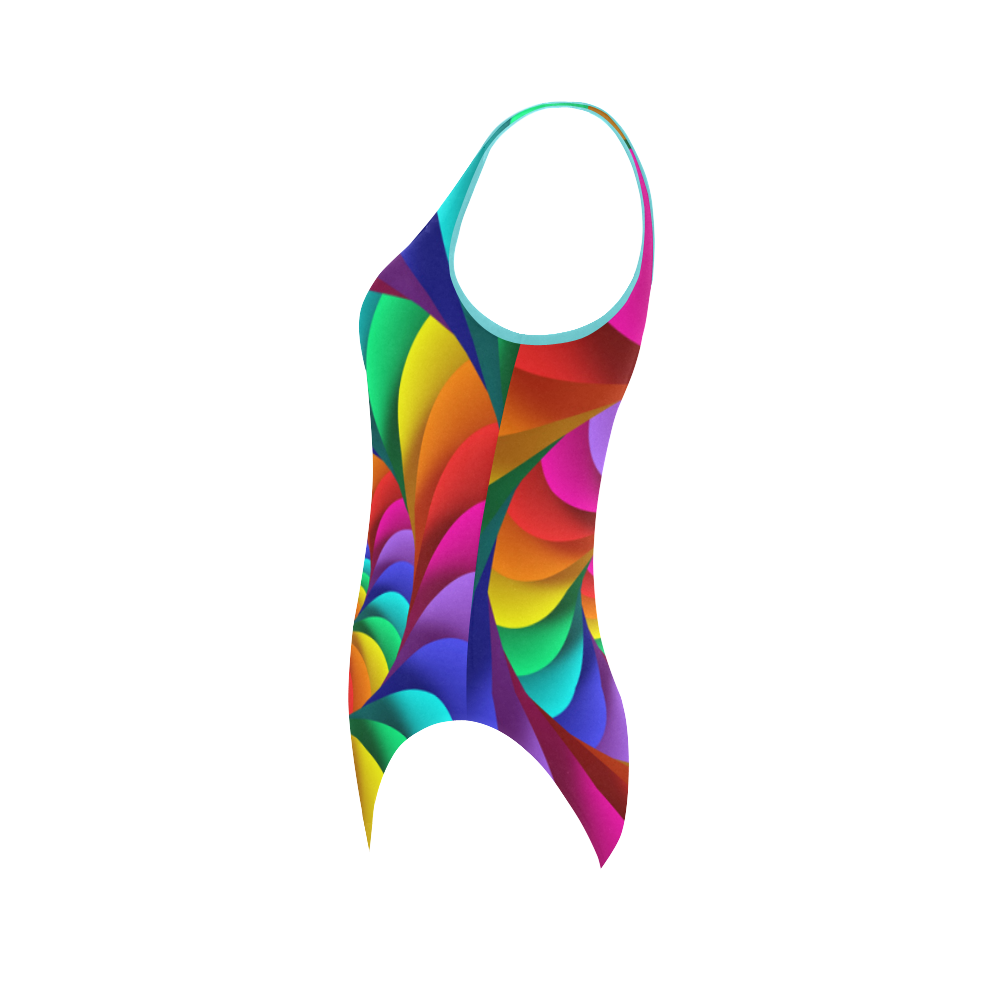 Psychedelic Rainbow Spiral Vest One Piece Swimsuit (Model S04)